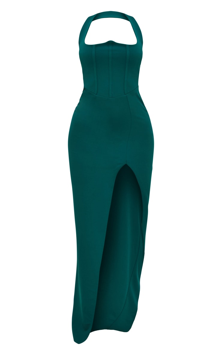 Robe longue vert émeraude dos nu à col pointu PrettyLittleThing FR