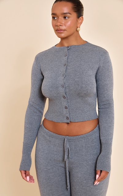 Shape Charcoal Knitted Button Front Wide Rib Cardigan
