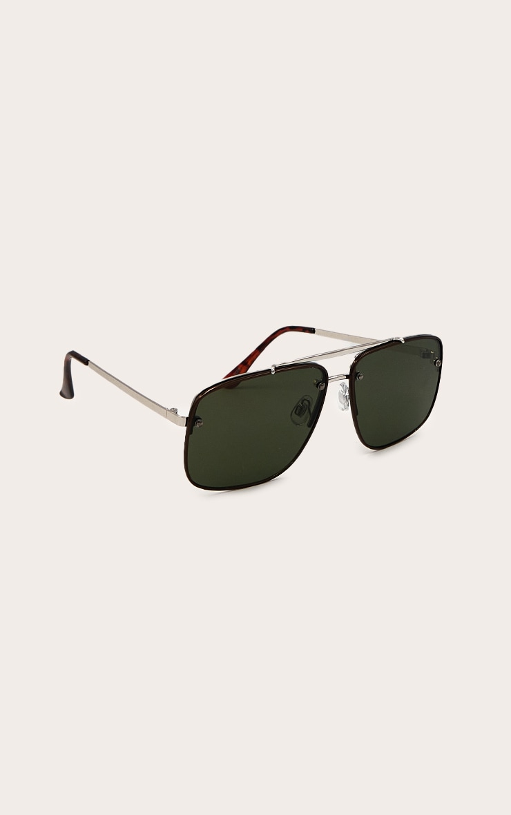 Silver Oversized Angled Aviator Sunglasses image 3