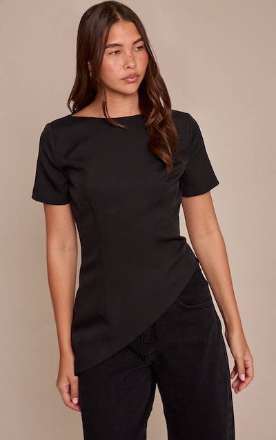 Black Woven Structured Asymmetric Hem Top