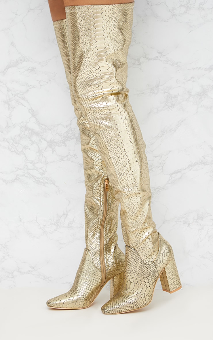 Gold flat thigh high boots Clearance