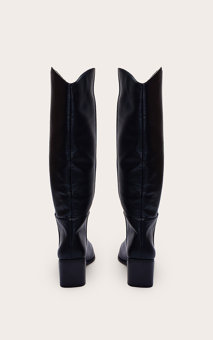 Black PU Block Heel Knee High Boot image 4