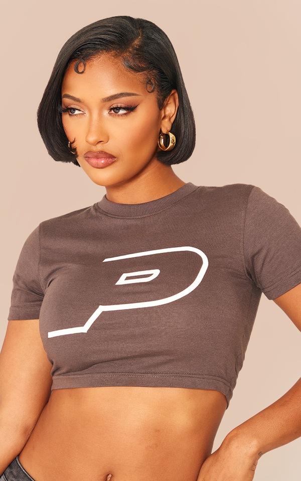 Plt Shape Charcoal Fitted Baby Doll TShirt PrettyLittleThing