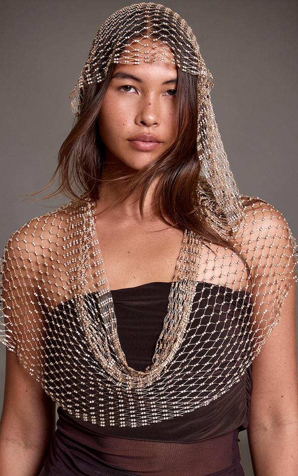 Gold Diamante Fishnet Snood