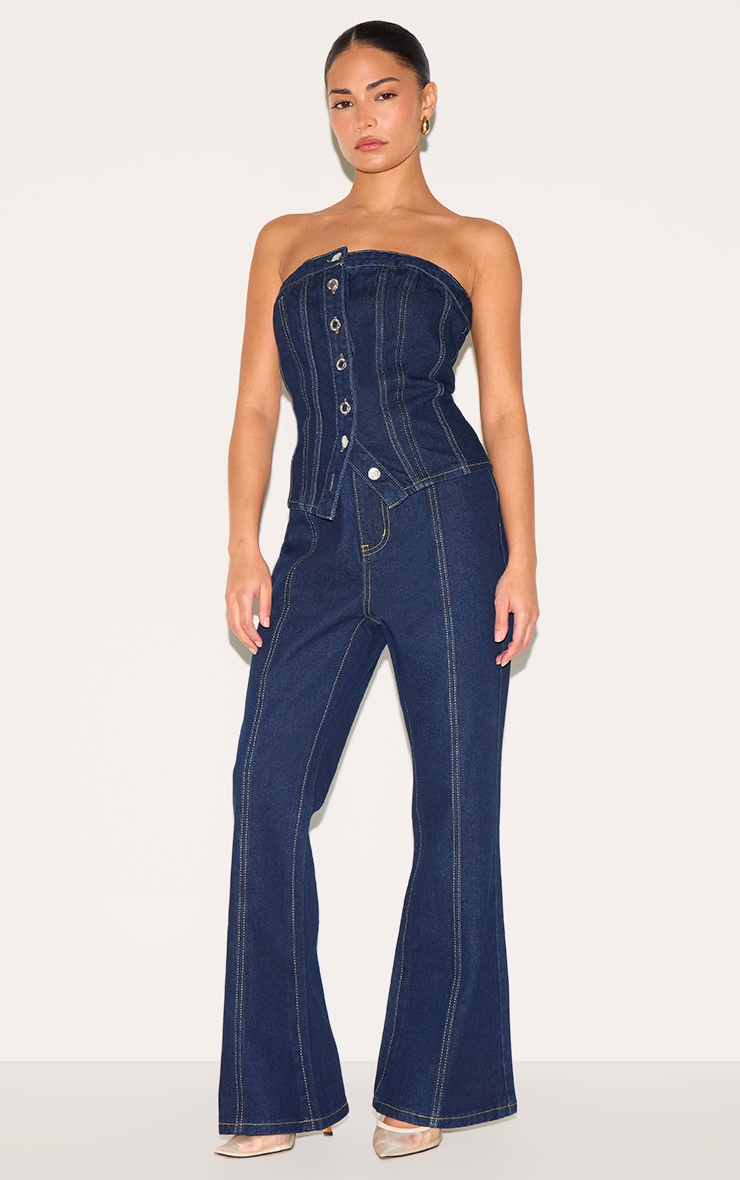 Petite Dark Indigo Contrast Seam Bandeau Corset image 3