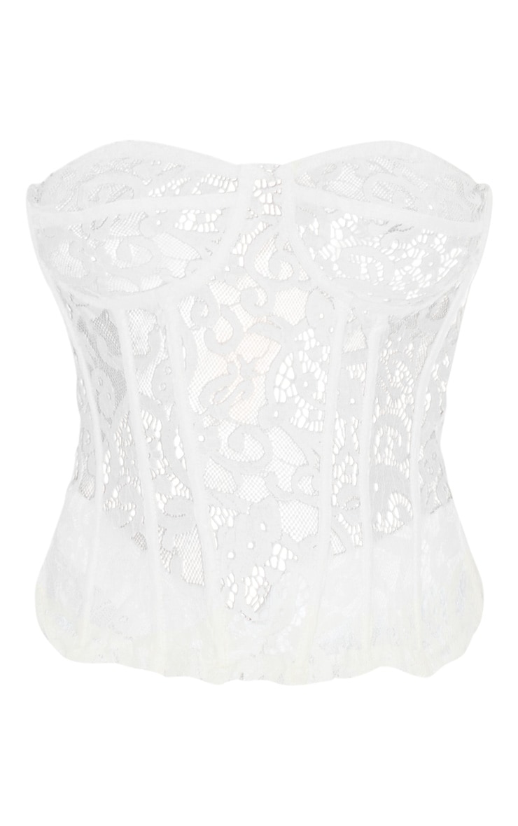 White Sheer Lace Structured Corset Top Tops PrettyLittleThing