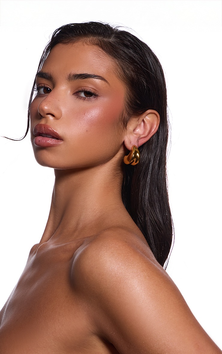 Gold Water Resistant Ridged Stud Earrings image 2