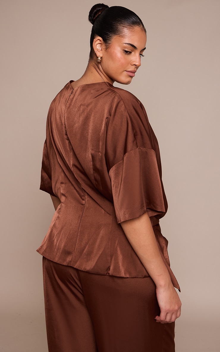 Plus Chocolate Satin Twist Detail Woven Top image 2