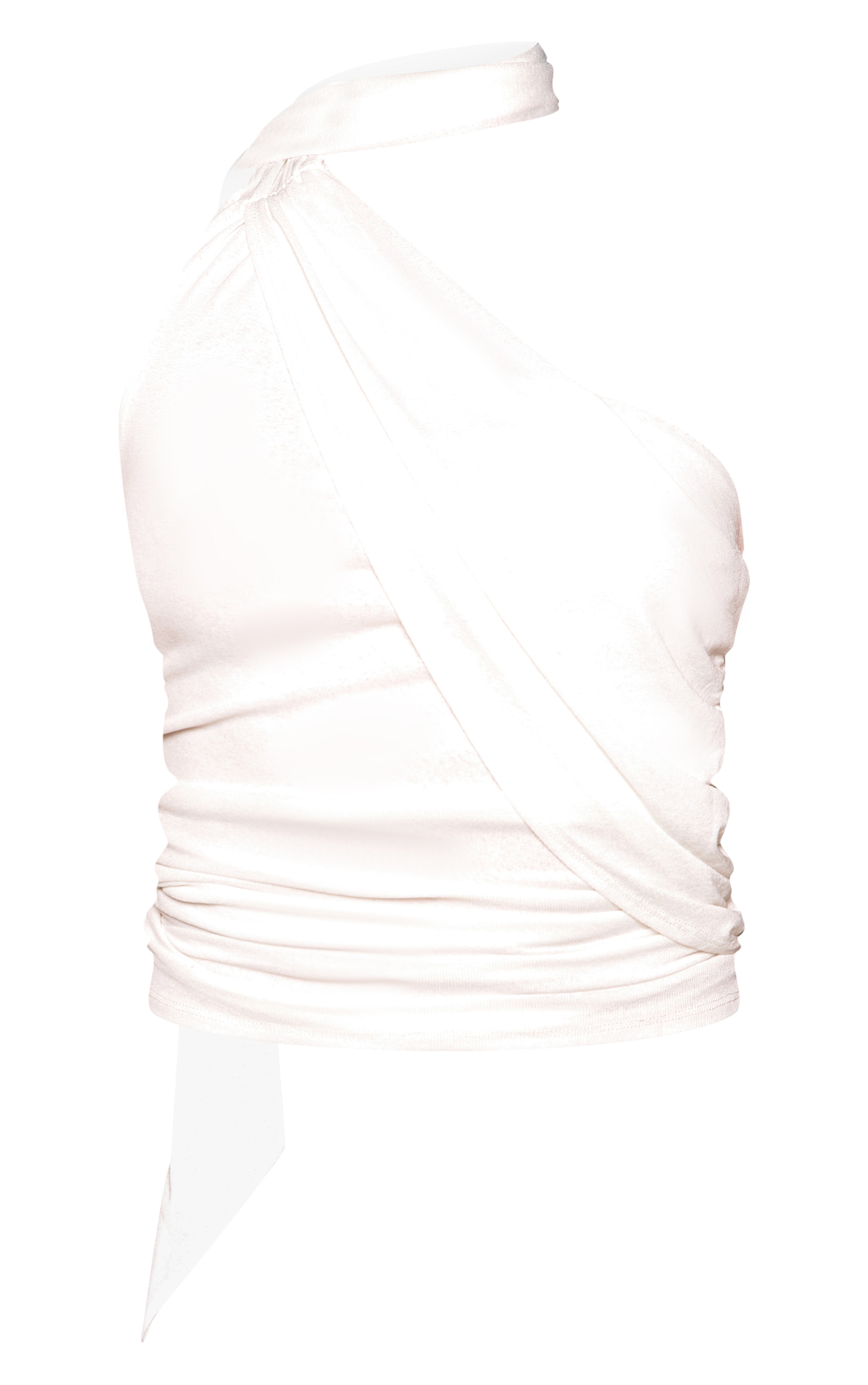Cream Burnout Mesh Ruched Waist Scarf Detail Top  image 5