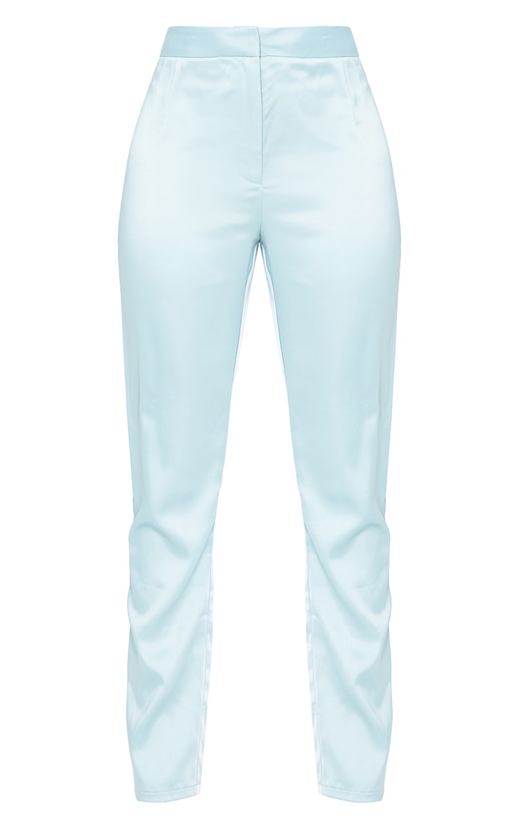 Tall Baby Blue Textured Satin Wide Leg Trousers image 5