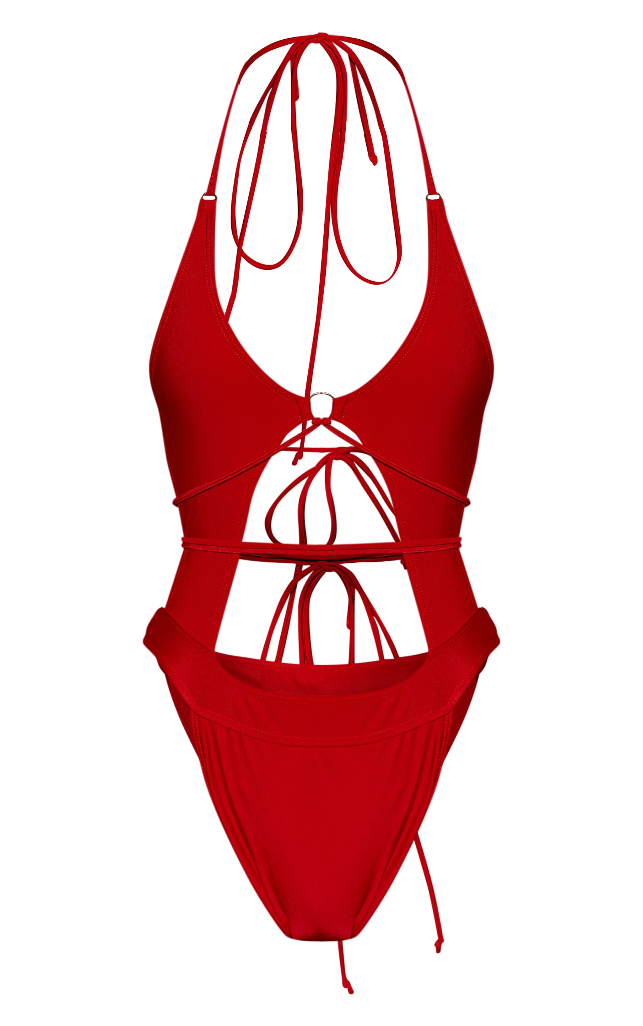 Red Cut Out Tie Waist Swimsuit