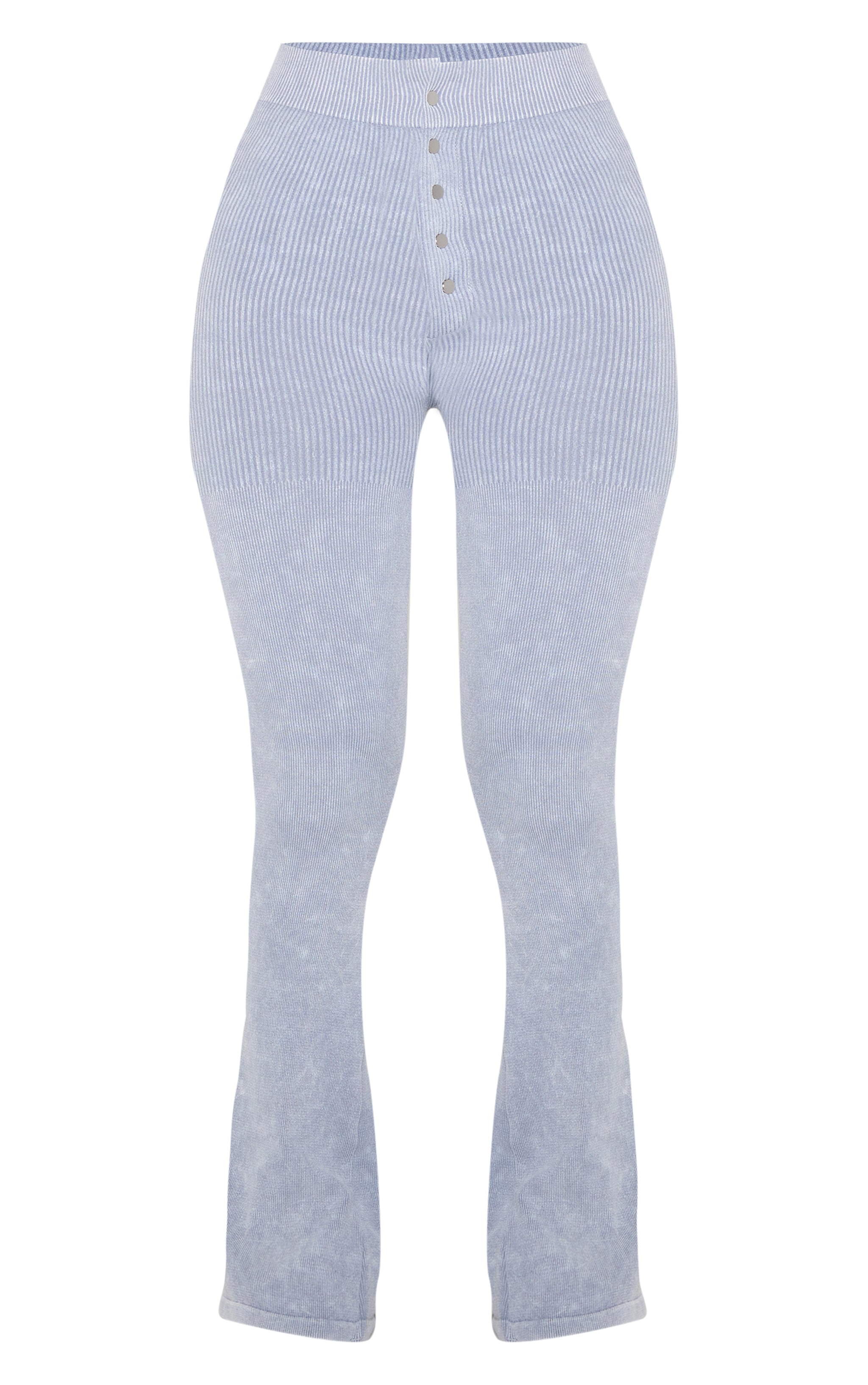 Petite Grey Marl Faded Snatched Rib Button Detail Flare Leggings image 5