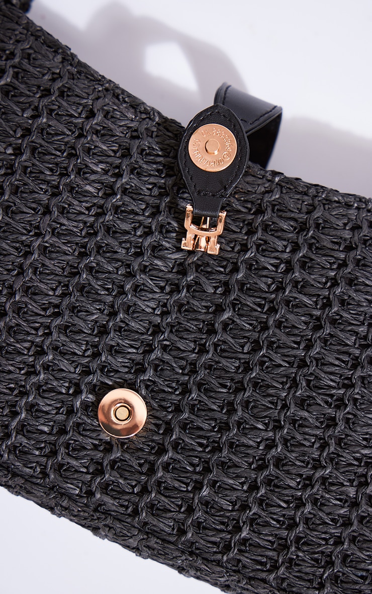 Black Raffia Clasp Detail Shoulder Bag image 4