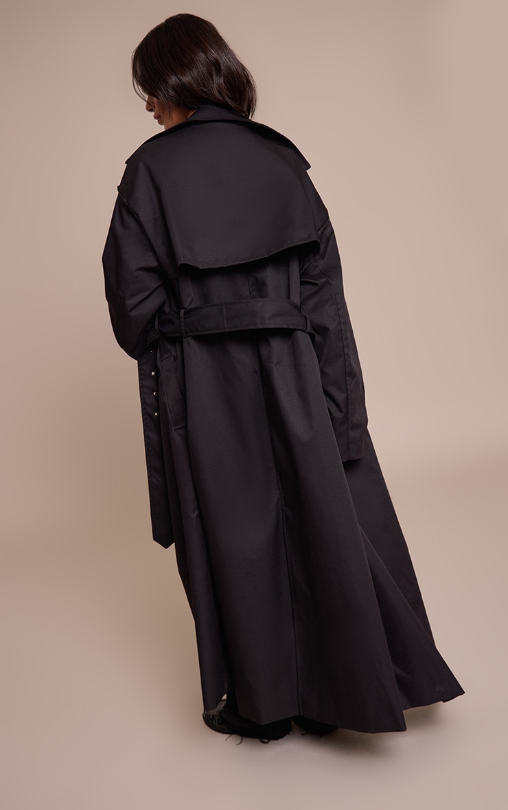 Petite Black Tie Waist Trench Coat image 2