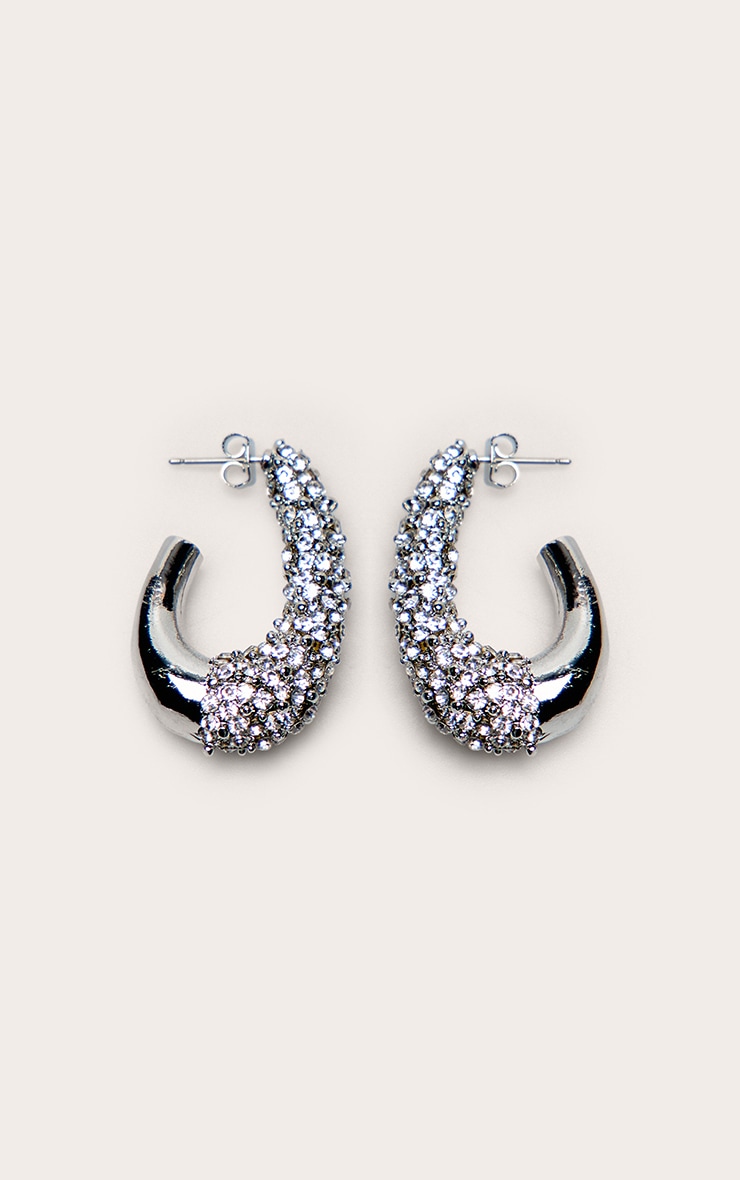 Boucles d'oreilles épaisses drapées argentées à strass image 2