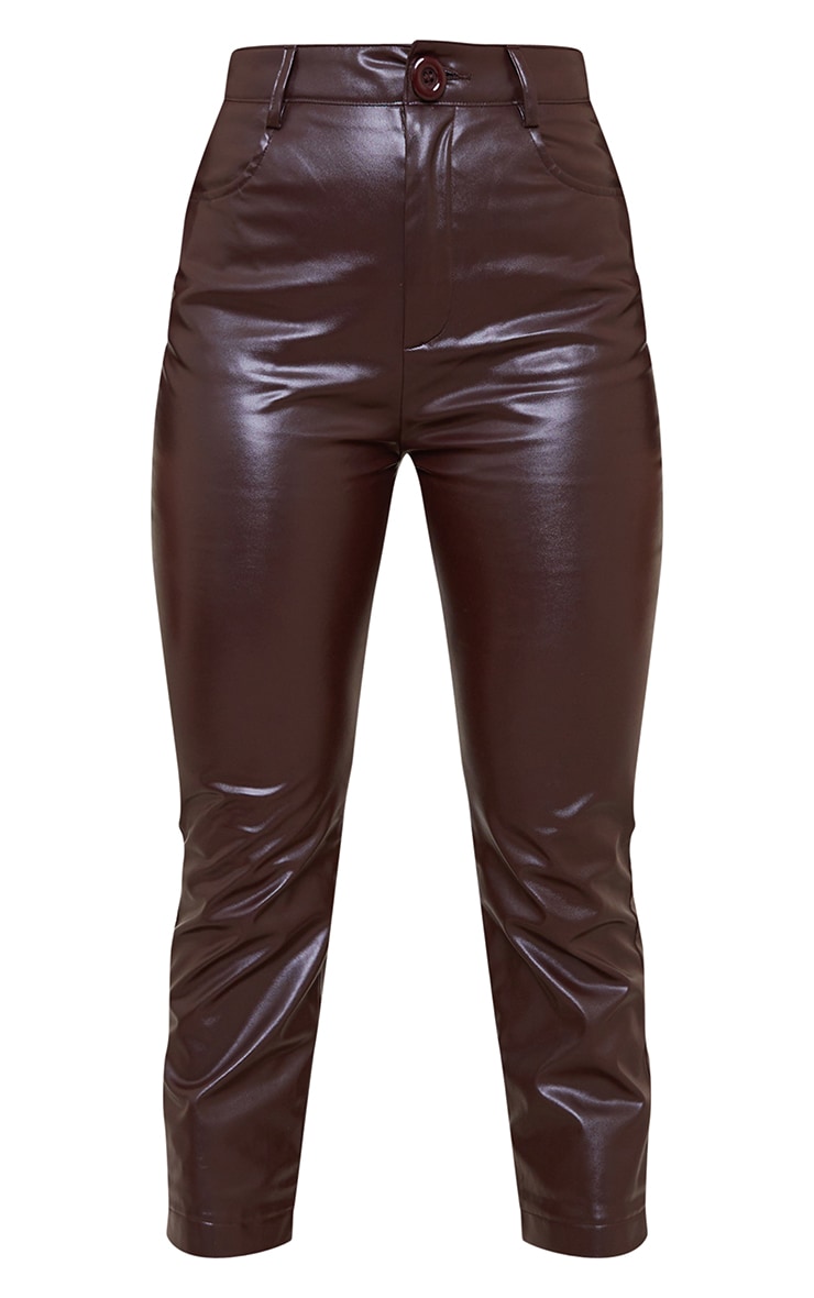 Chocolate Faux Leather Cropped Trousers PrettyLittleThing USA