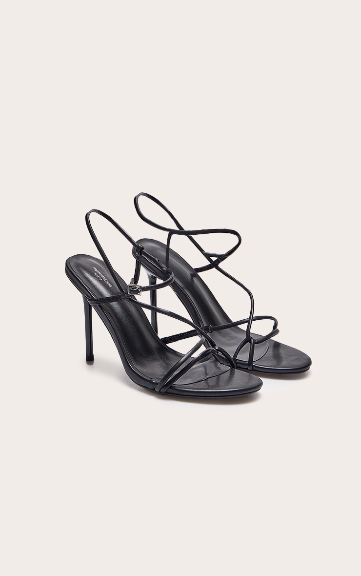 Black Wide Fit Pu Strappy Asymmetric Buckle High Stiletto Heeled Sandals image 2