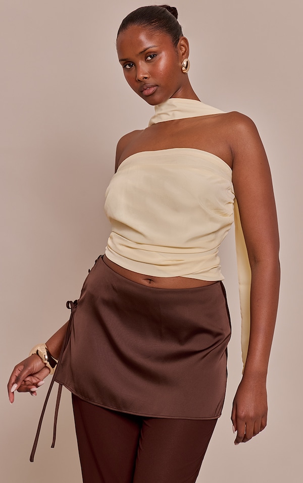  Cream Chiffon Bandeau Scarf Detail Top
