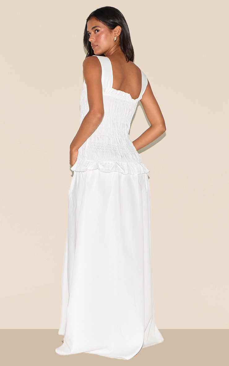 White Shirred Frill Detail Maxi Dress image 2