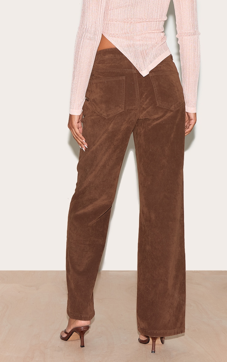 Dark Chocolate Faux Suede Mid Rise Straight Leg Pants image 3