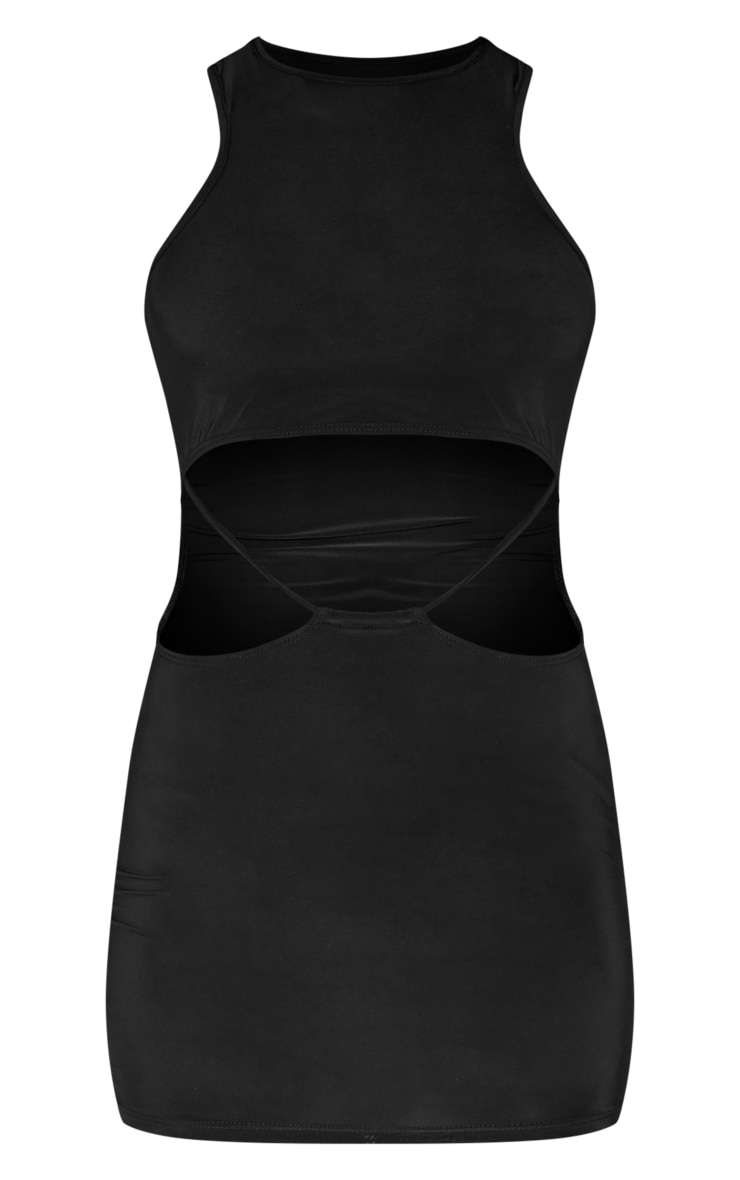 Black Slinky Racer Cut Out Waist Bodycon Dress image 5