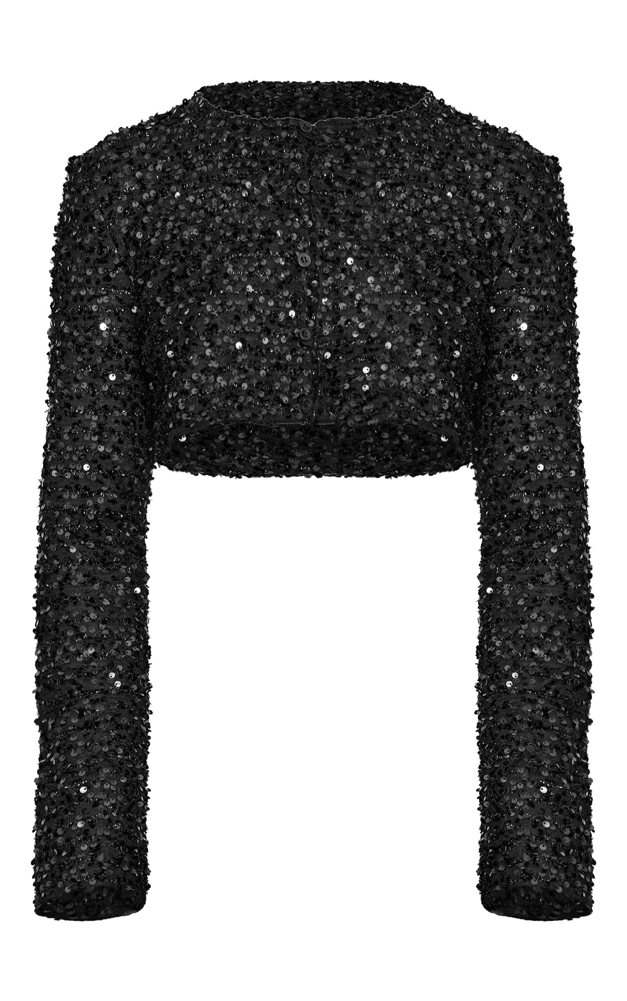 Black Sequin Long Sleeve Button Up Cardigan image 5