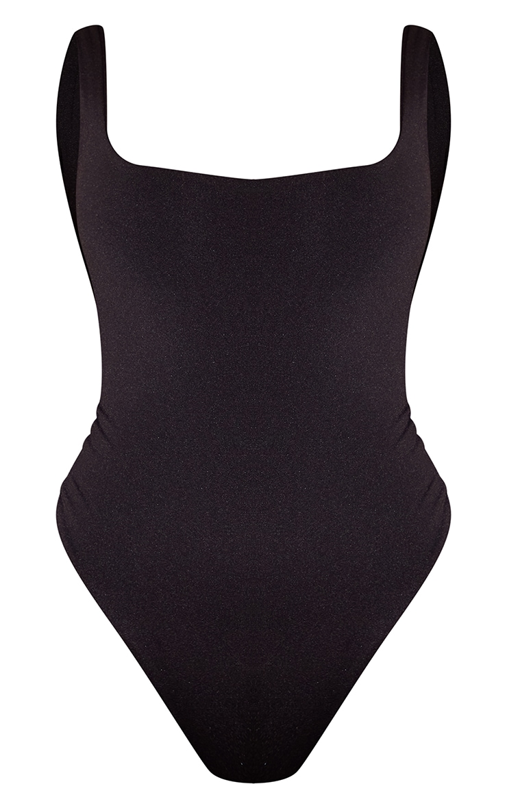 Black Second Skin Square Neck Sleeveless Thong Bodysuit image 5