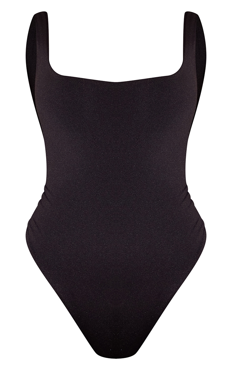 Black Second Skin Square Neck Sleeveless Thong Bodysuit image 5