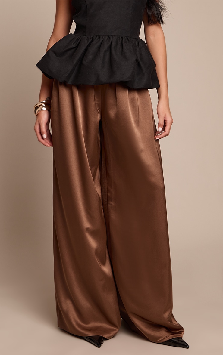 Mushroom Satin Pleated Wide Leg Pants image 2