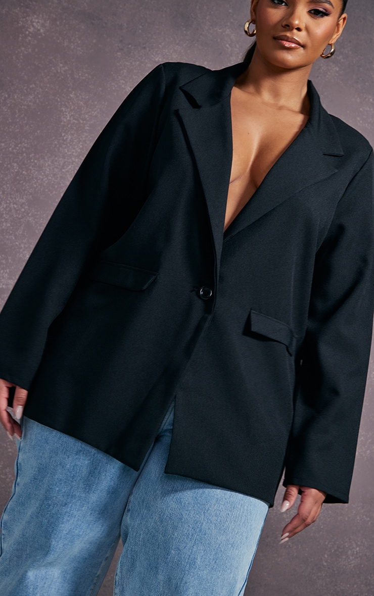 Plus Black Open Back Longsleeve Blazer image 4