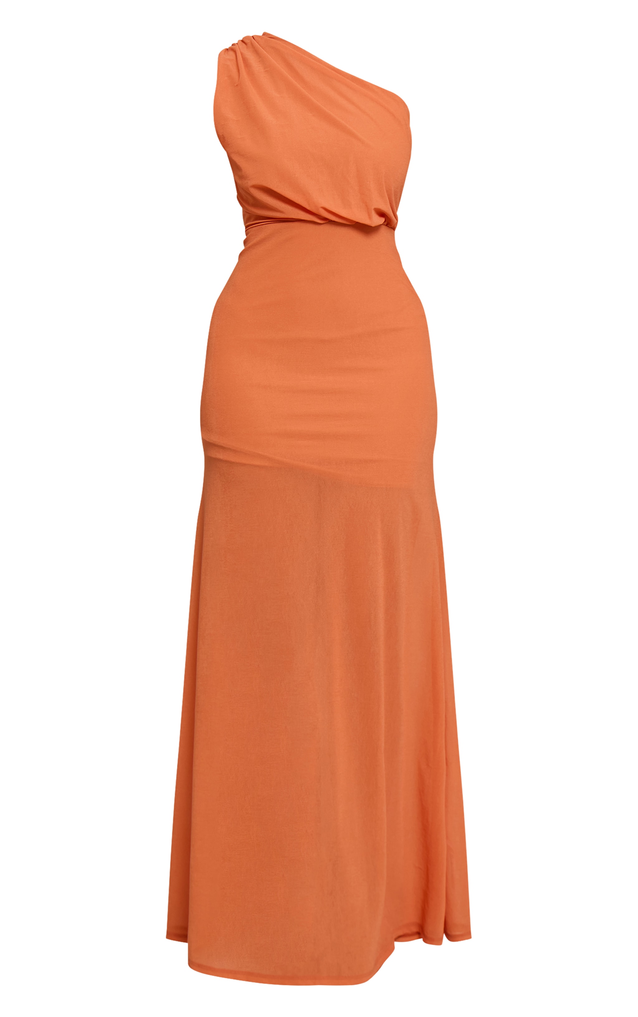 Shape orange ruched one shoulder fishtail maxi dress image 5