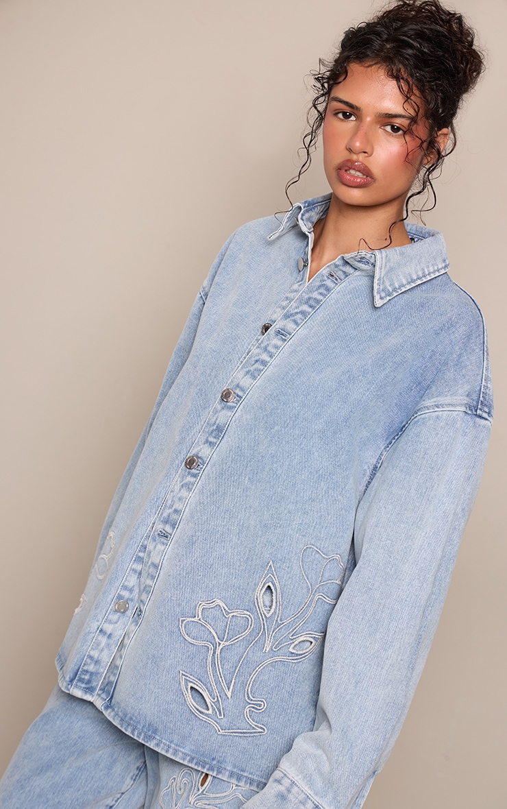 Mid Blue Embroidery Detail Denim Shirt