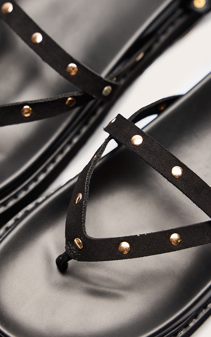 Black Faux Suede Round Toe Thong Studded Strappy Chunky Flatform Sandals image 5