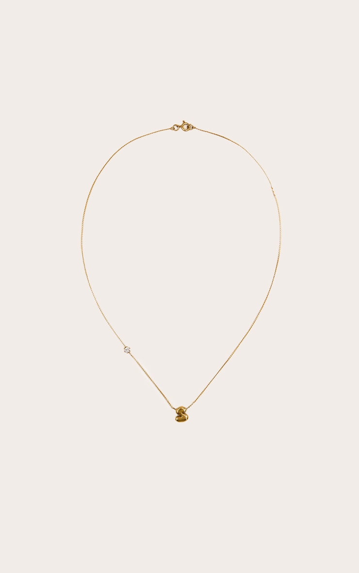 Gold Water Resistant Bubble Initial S Necklace image 2