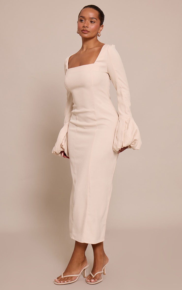 Shape Cream Woven Square Neck Puffball Sleeve maxi Dress image 3