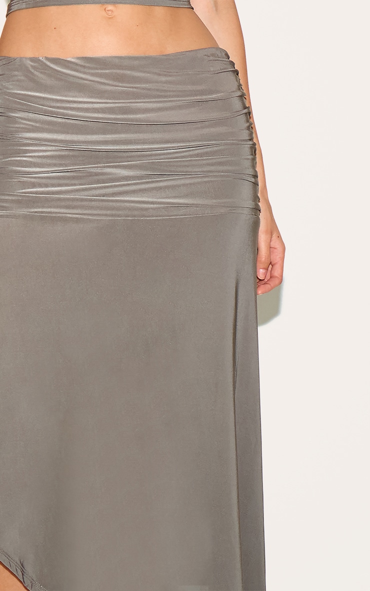 Mushroom Double Layer Slinky Asymmetrical Ruched Midaxi Skirt image 4