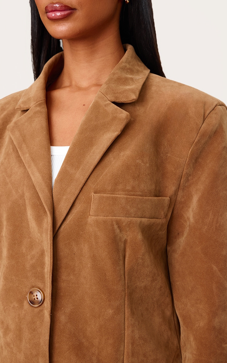 Petite Camel Faux Suede Longline Blazer image 4
