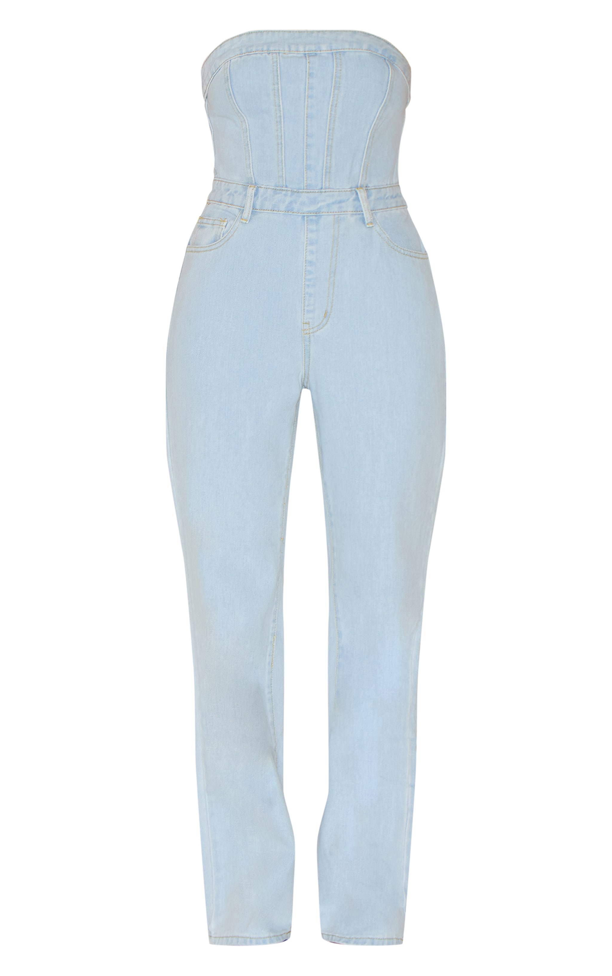 Light Blue Wash Bandeau Denim Jumpsuit image 5