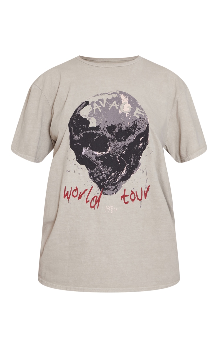 Taupe Washed Savage World Tour Print T Shirt image 5