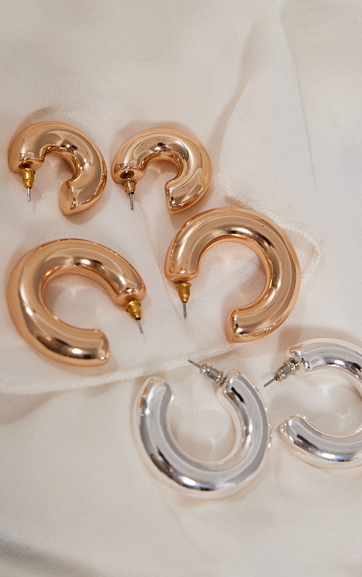 Gold Mixed Metal Chunky Hoop Earring Multi-pack image 2