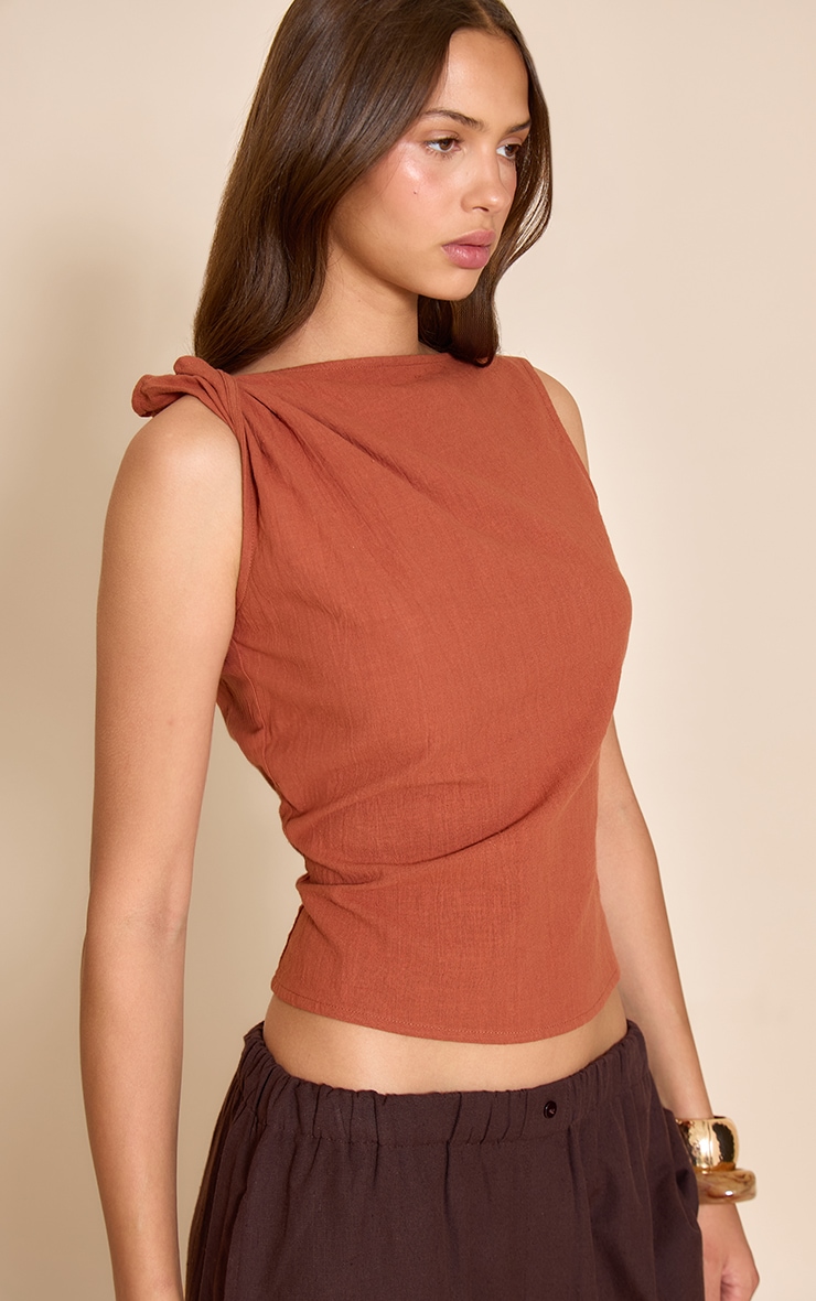 Rust Twist Detail Boxy Sleeveless Top image 1