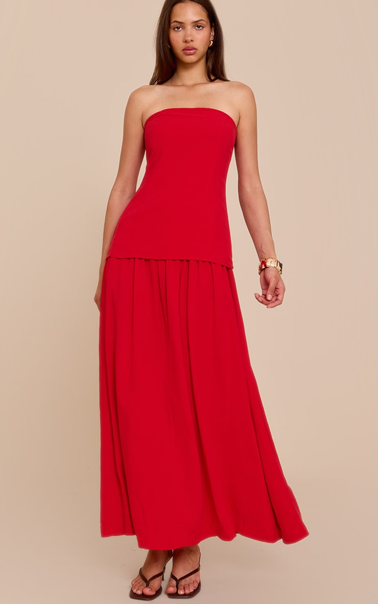 Red Bandeau Long Line Maxi Dress image 3