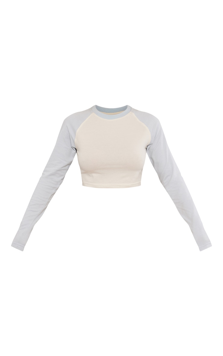 Cream Contrast Long Sleeve Cropped Top image 5