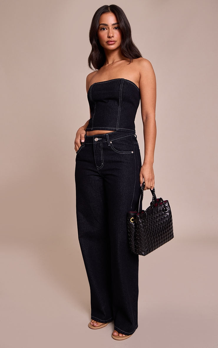 Petite Indigo Seam Detail Denim Bandeau Top image 3