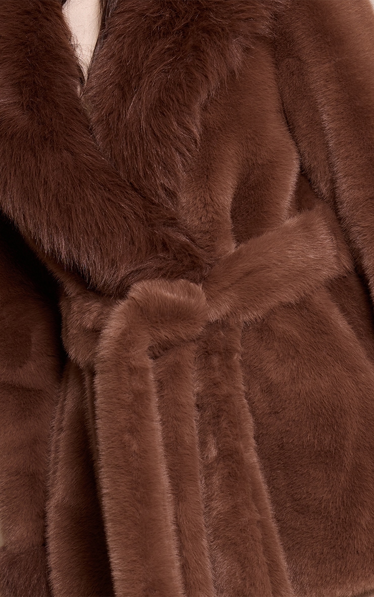 Petite Chocolate Plush Faux Fur Self Tie Coat image 4