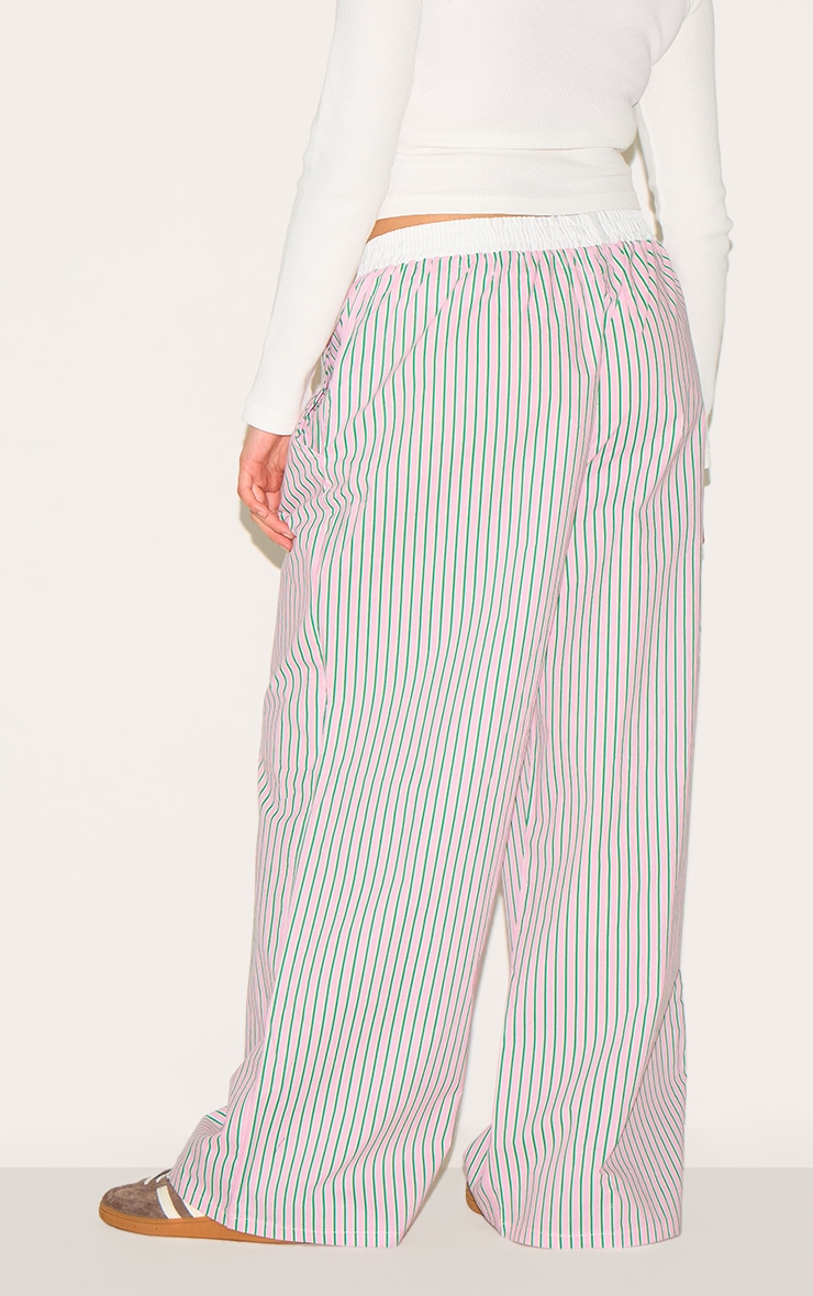Plus Pink Pinstripe Cotton Poplin Contrast Waistband Pant image 3