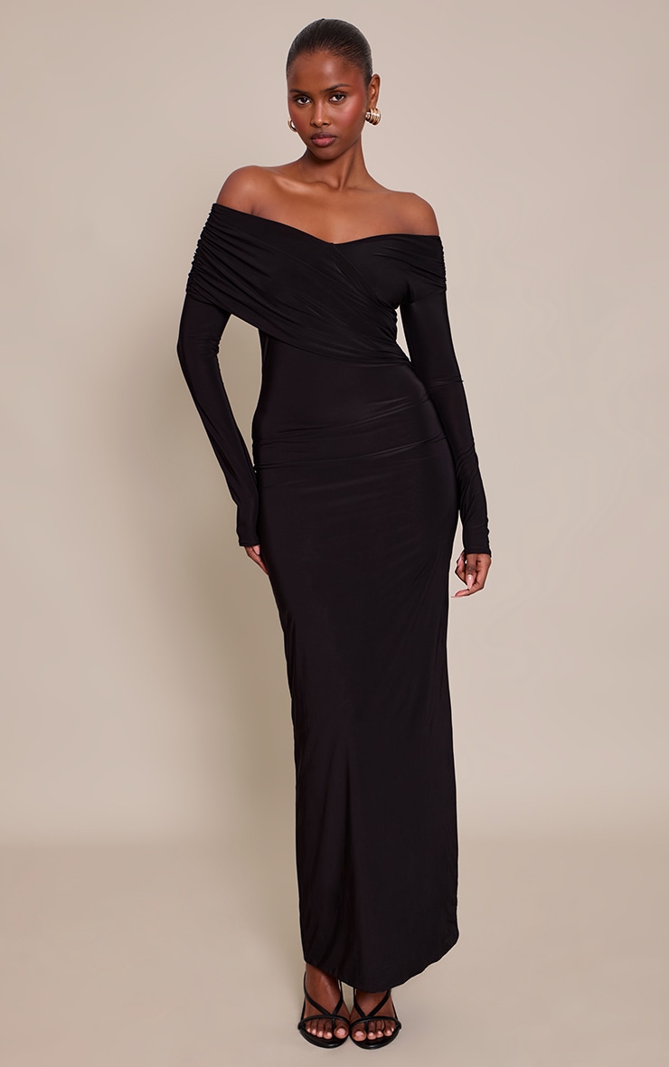 Black Slinky Cross Wrap Maxi Dress