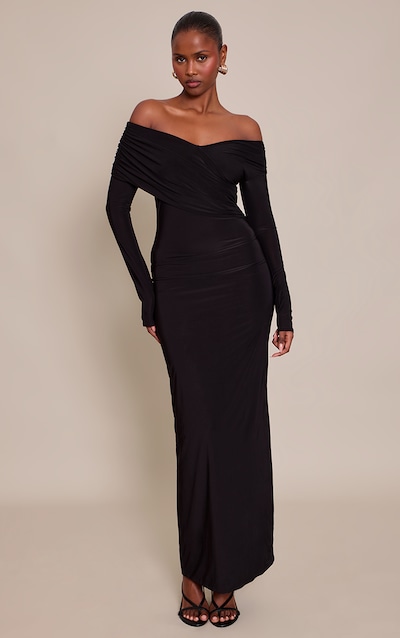 Black Slinky Cross Wrap Maxi Dress
