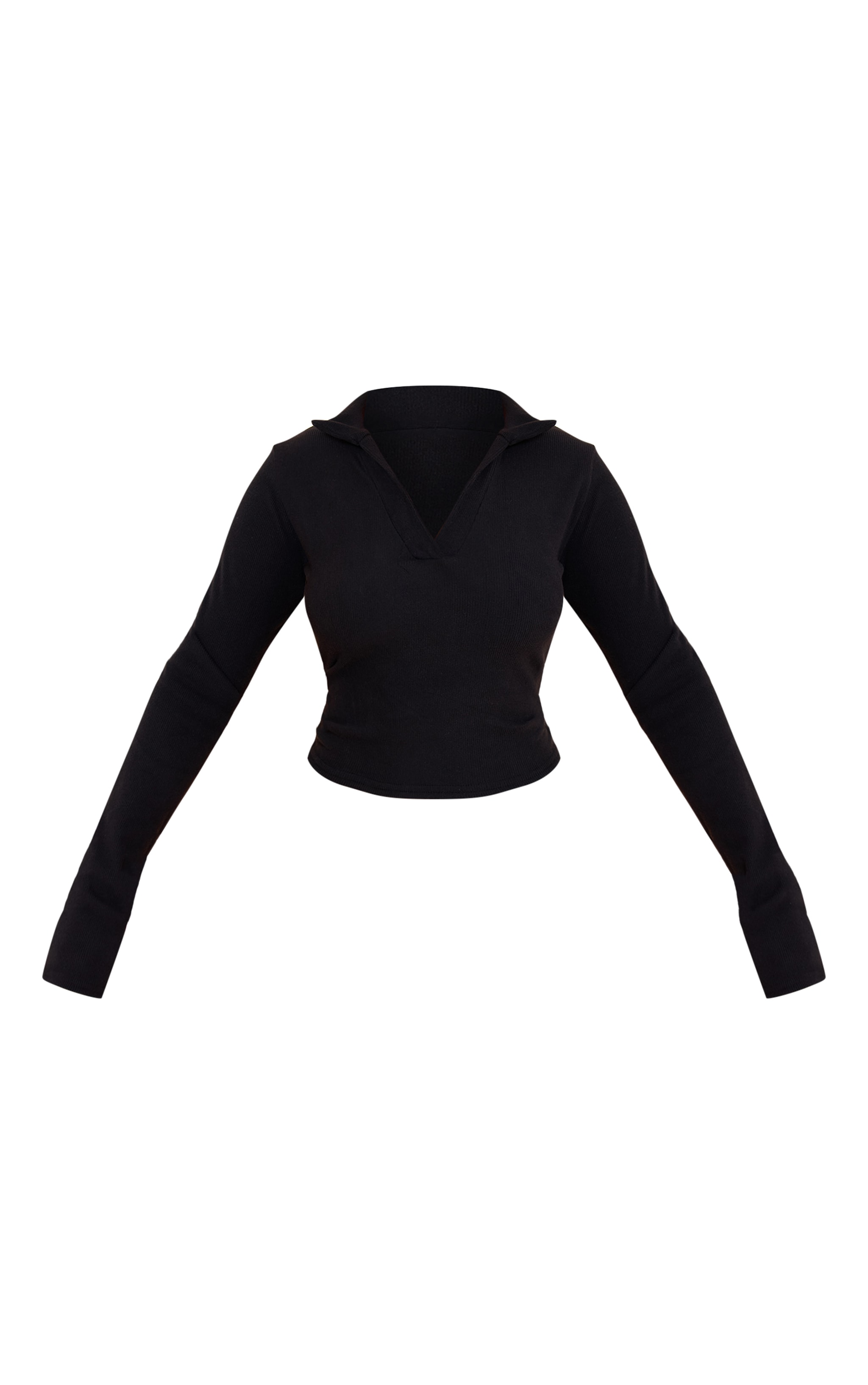 Shape Black Micro Rib Long Sleeve Polo Top image 5
