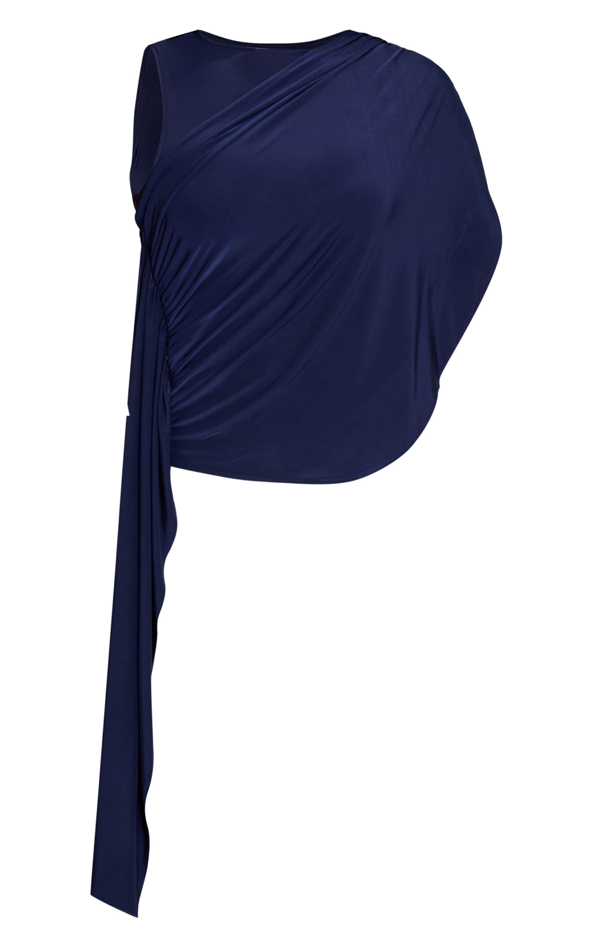 Navy Slinky Drape Detail Longline Top  image 5